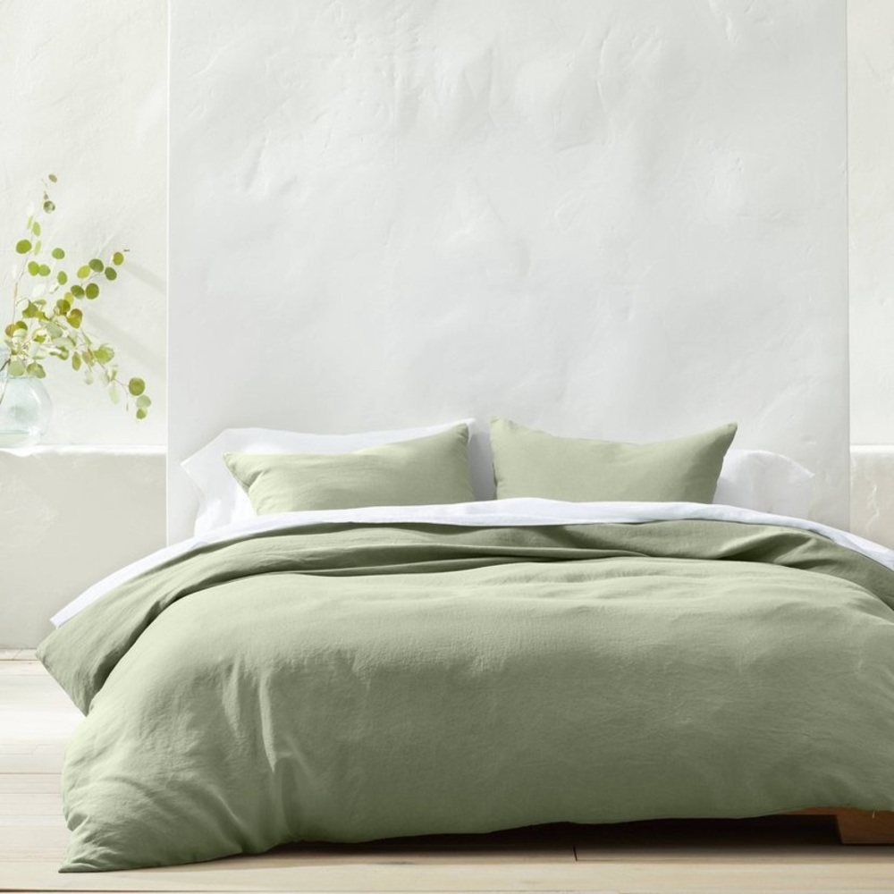 Casaluna linen blend duvet cover sage green